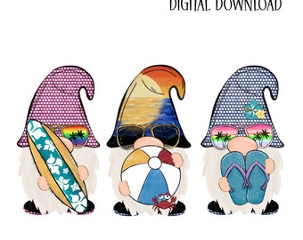 Gnome Surfer- Cute Tropical Beach Gnome Design Sublimation Designs-Gnome Sublimation Graphic Digital Download