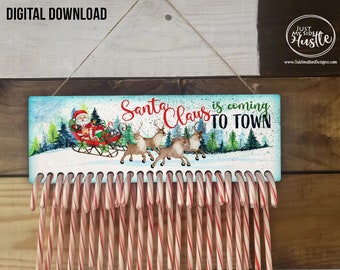 Christmas Santa Claus is coming to town Candy Cane Countdown Sublimation Designs Png -Advent Calendar Holder Png- Christmas Countdown