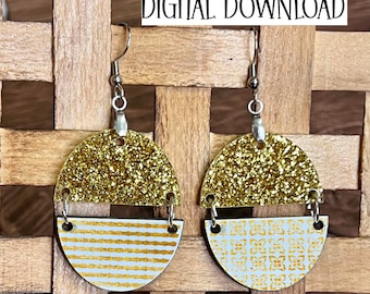 Gold Glitter Dangle Earring Sublimation Designs PNG -Half Oval Earring Png for Sublimation Digital Download