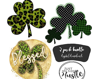 St. Patrick's Day Sublimation Designs Bundle 3 Pack- Blessed Clover Png - St. Pattys Day Shamrock Clipart Design - St. Paddys Day Print
