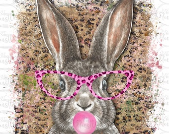 Bunny with Pink Glasses Png-Cute Easter Bunny Sublimation Designs-Funny Bunny Bubble Gum Clipart-Easter Digital Download-Sublimation Graphic