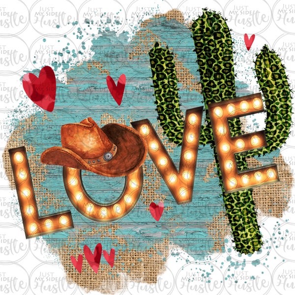 Love Valentine BoHo Cactus Sublimation Graphics Design Marquee Lights PNG Clipart