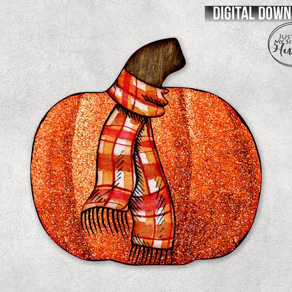 Orange Glitter Pumpkin with scarf Wall Hanging Template-Wreath Template Sublimation Designs Png Wreath Hanger-Fall Earring Template Download