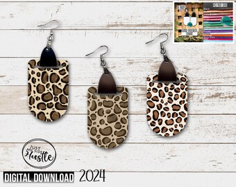 Long Oval Leopard Earring Sublimation Designs Png -Long Oval Animal Print Earring Digital Download