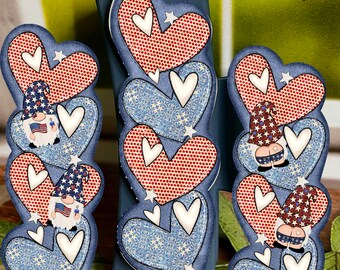 Red White Blue Hair Clip Heart Design Stars Hearts PNG Sublimation Designs - Heart Shaped Hair Clip PNG for Sublimation with Cheeky Gnome