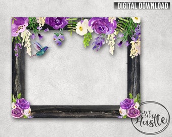 Purple Floral Frame 8x10 Dry Erase Board Sublimation Png -Purple Floral Hummingbird Frame Download - Add your own Photo- Mothers Day Png
