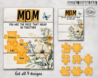 Mothers Day Puzzle Flower Png Sublimation Designs Download -  The Piece that holds us together Puzzle Piece Sublimation Digital Download