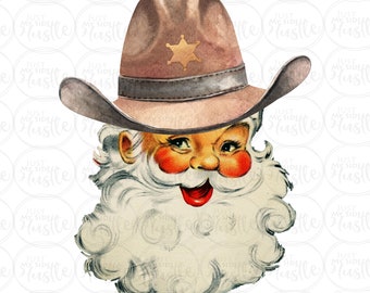 Christmas Cowboy Santa Png-  Xmas Sublimation Graphics- Retro Santa Claus Sublimation Designs Instant Digital Download
