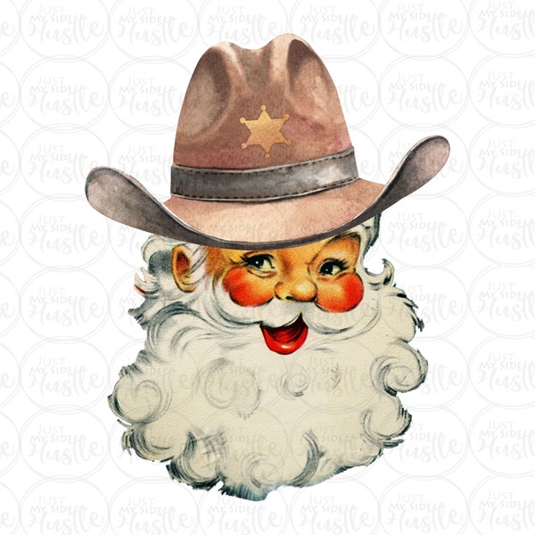 Christmas Cowboy Santa Png-  Xmas Sublimation Graphics- Retro Santa Claus Sublimation Designs Instant Digital Download