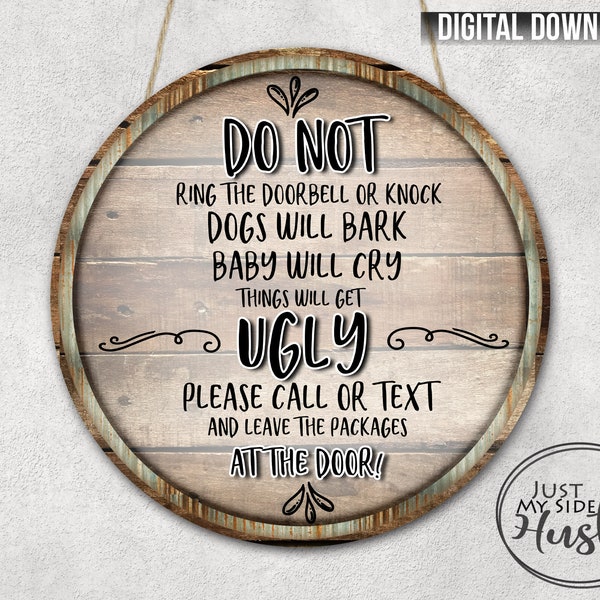 Do Not Knock Sublimation Designs Round Wall Hanger Png- Dogs Bark Baby Cry Template Digital Download