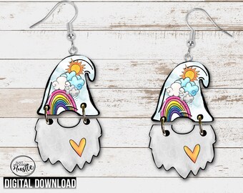 Weather Gnome Hat and Beard Earring PNG -  Storm Cloud Gnome Sublimation Designs- Rsainbow Gnome Graphic Digital Download