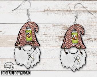 Bug Bite Gnome Hat and Beard Earring PNG -  Gnome with Mosquito Sublimation Designs- Gnome with Bug Spray Graphic Digital Download