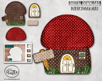 Interchangeable Mushroom Sublimation Designs PNG - -Cute Fungi House Clip Art -  Mushroom Design -3d Mushroom Decor- Garden Mushroom