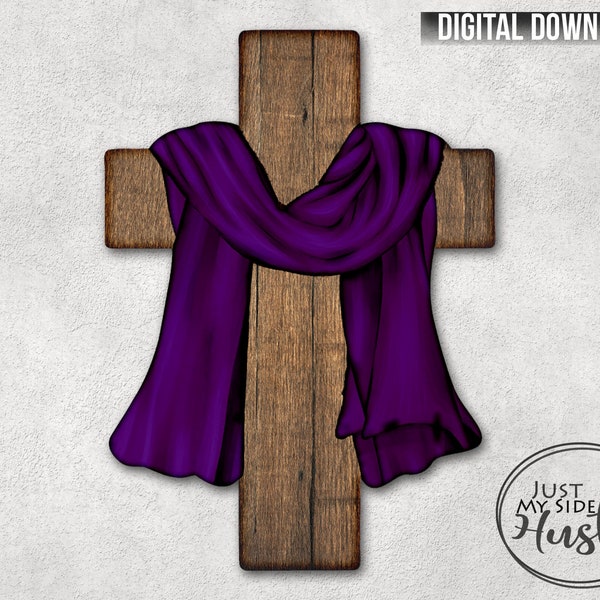 Cross Purple Cloth png - Sublimation Designs Easter Cross Instant Digital Download - Cross with Scarf Wall Hanger - Cross Earring Template