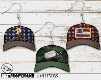 Military USA Baseball Cap Png- Eagle Red White Blue Ball Cap Earring Template Sublimation Designs - Camo Baseball Cap Clip Art