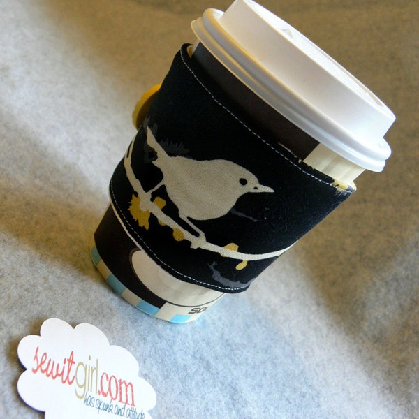 Coffee/Tea Cup Cozy- Sparrows- Dewberry- Ready to SHIP