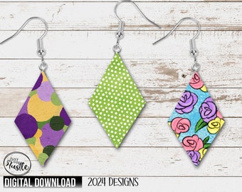 Diamond Shaped Mardi Gras Earring Png - Green Dot St Patricks Day Diamond Earring Digital Download - Spring Flower Easter Diamond Earring