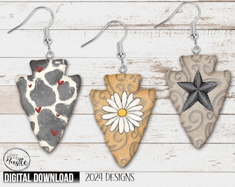 Arrowhead Country Earring Png- Arrowhead Cowhide Sublimation Designs- Arrowhead Daisy earring template png Instant Digital Download