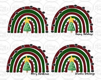 Merry Christmas Rainbow Png- Season's Greetings Sublimation Designs- Happy Holidays Rainbow Clipart -4 pack bundle Instant Digital Download