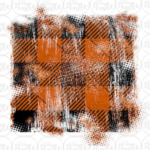 Orange and Black Plaid Distressed Sublimation Background Shabby Halloween Png Rustic Sublimation Designs Instant Digital Download image 1