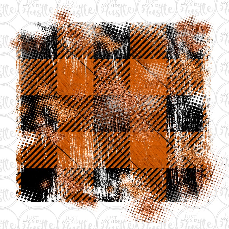 Orange and Black Plaid Distressed Sublimation Background Shabby Halloween Png Rustic Sublimation Designs Instant Digital Download image 1