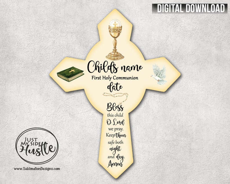 First Holy Communion Cross png Boy or Girl Sublimation Designs Catholic Cross Instant Digital Download First Communion Sacrament Gift image 1