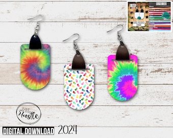 Long Oval Tie Dye Earring Sublimation Designs Png -Long Oval Colorful Rainbow Print Earring Digital Download