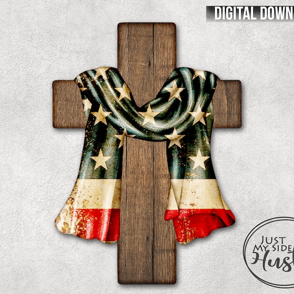 USA Cross png - Sublimation Designs Easter Cross Instant Digital Download - Cross with Flag Scarf Wall Hanger - Cross Earring Template