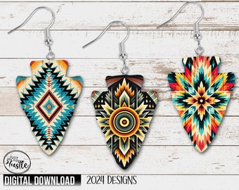 Western Arrowhead Earring Png- Arrowhead Aztec Sublimation Designs- Arrowhead earring template png Instant Digital Download