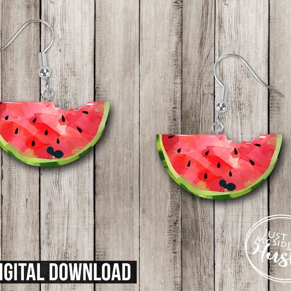 Summer Watermelon Earrings Sublimation Designs Png -Bite Out Watermelon Wreath Hanger Digital Download- Watermelon Ant Keychain Template