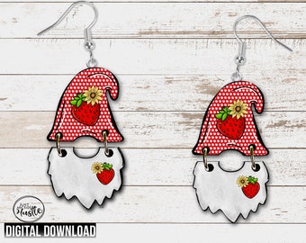 Strawberry Gnome Hat and Beard Earring PNG - Berry  Gnome Sublimation Designs- Red berry Graphic Digital Download