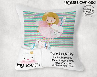 Girl Tooth Fairy Pillow template Png - Pink tooth Sublimation Designs- Instant Digital Download