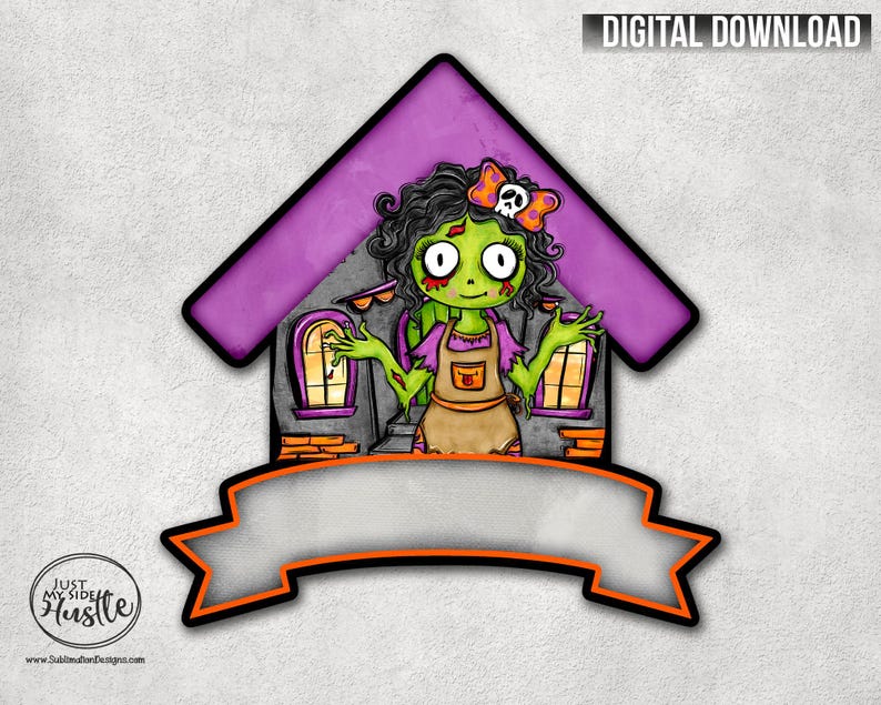 Haunted House With Zombie and Banner Sublimation Designs PNG Halloween