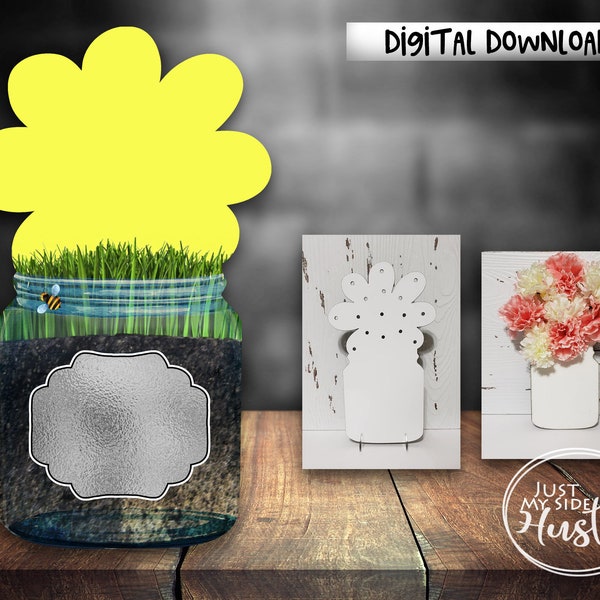 Mothers Day Dirt filled Mason Jar with a bee Png-  Floral Sublimation Designs Download -  First my mother Flower Stand Template Png