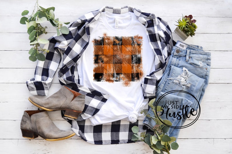 Orange and Black Plaid Distressed Sublimation Background Shabby Halloween Png Rustic Sublimation Designs Instant Digital Download image 3
