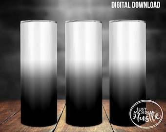 Black and White Ombre 20 oz Skinny Tumbler Sublimating Png -White and Black Ombre Design for Sublimation Tumbler Instant Digital Download