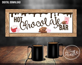 Hot Chocolate Bar Wooden Framed 15 x 5.5 Templates- Chocolate Lovers Sublimation Designs Png - Hot Cocoa Digital Download Template