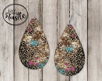 Leopard Glitter Drop Earrings Sublimation Designs Png Instant Digital Download- Teardrop Earrings