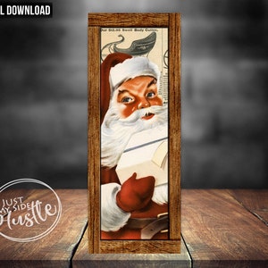 Vintage Santa Wooden Framed 15 x 5 Templates Farmhouse Sublimation Designs Png Retro Christmas Santa Instant Digital Download Template image 1