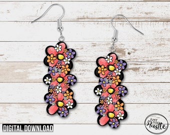 3 Tiered Flower Png Sublimation Designs Earring Digital Design - Drop Flowers Earring Instant Download