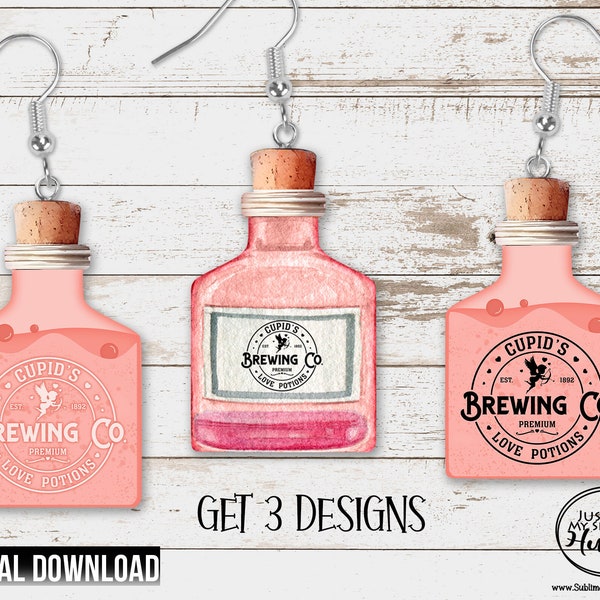 Cupids Love Potion Bottle Png - Potion Bottle Sublimation Designs for tiered tray- Valentine Sublimation Earring Template