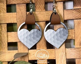 Open Heart Golf Ball Earring Png for Sublimation -Golf Heart Sublimation Leather Earring -Heart Earring PNG Digital Download