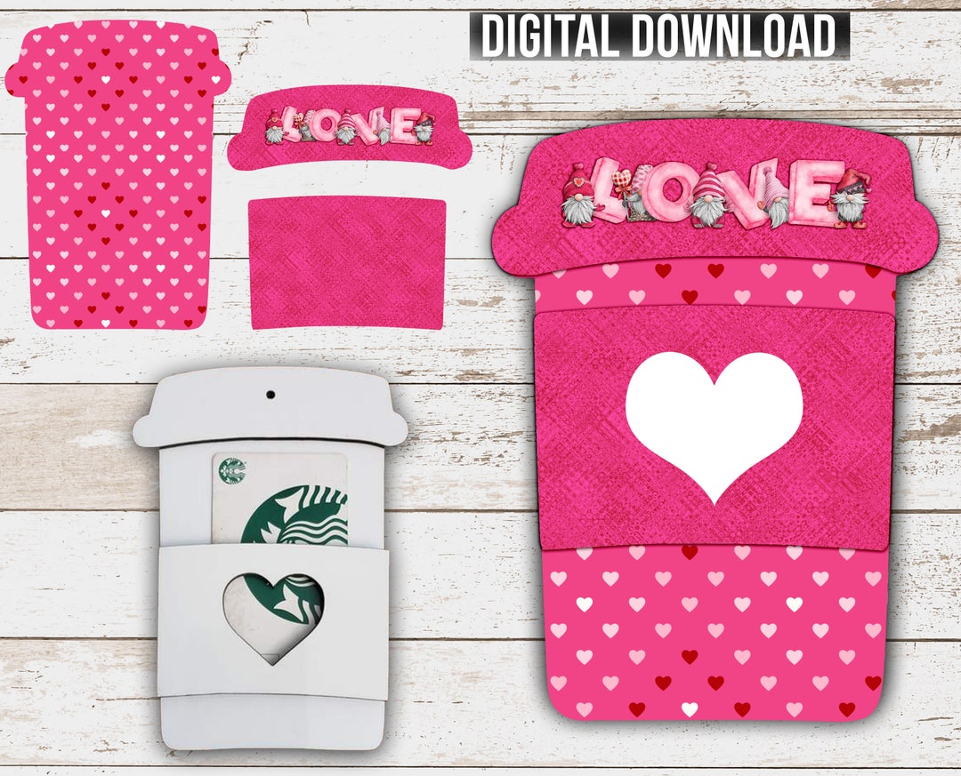 Gnome Valentines Coffee Cup Gift Card Holder Sublimation Design Png