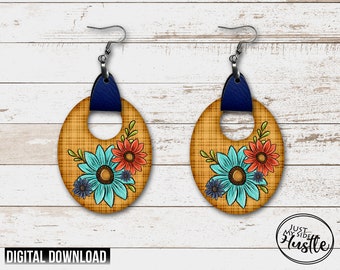 Open Oval Earring Png for Sublimation -Floral  Sublimation Leather Earring -Leather Earring PNG Instant Digital Download