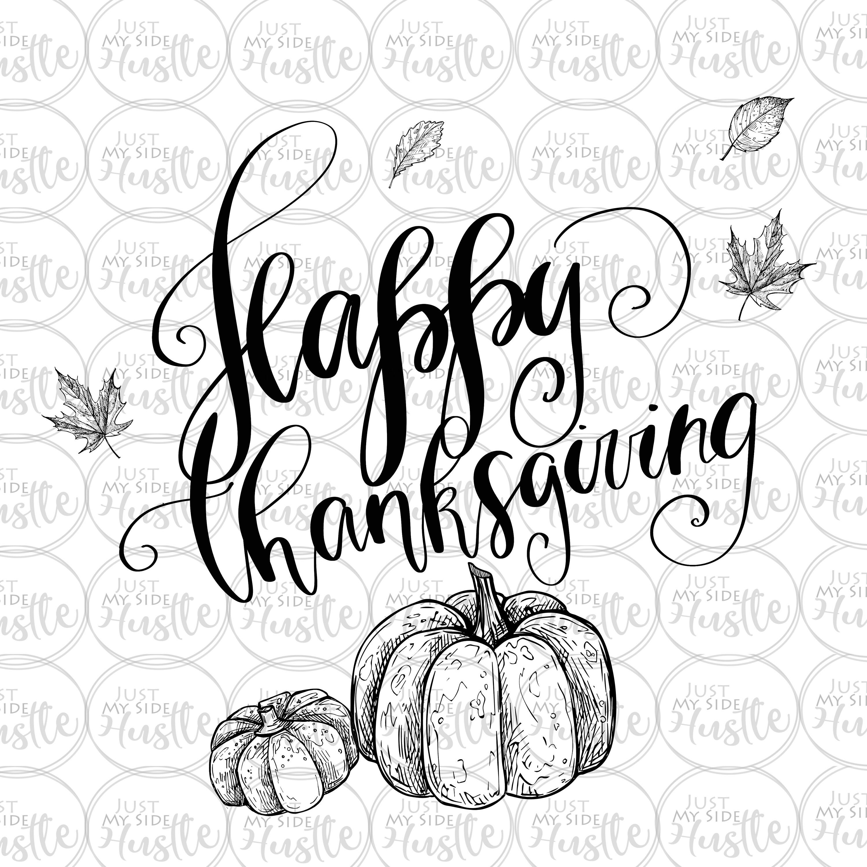 Happy Thanksgiving Black Line Art Pumpkins Gourd Leaves Fall - Etsy