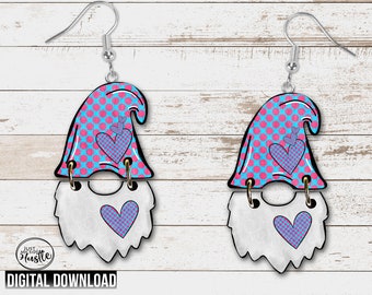 Gnome Hat and Beard Earring PNG -  Gnome with Polka Dots Sublimation Designs- Gnome Graphic Digital Download