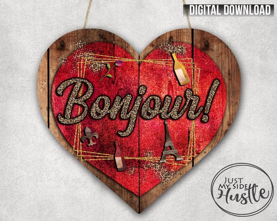 Valentine Bonjour Png french Heart Blank Template Sublimation