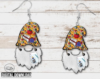 Teacher Gnome Hat and Beard Earring PNG - Back To School Gnome Sublimation Designs- Gnome Graphic Digital Download