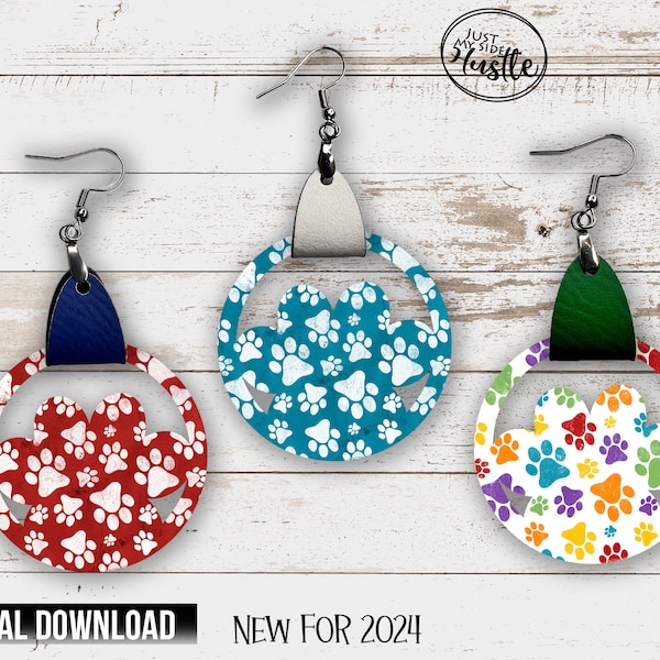 Leather Style Dog Paw Earring Png Sublimation Designs Earring Digital Design - Paw Shaped Earring Instant Download