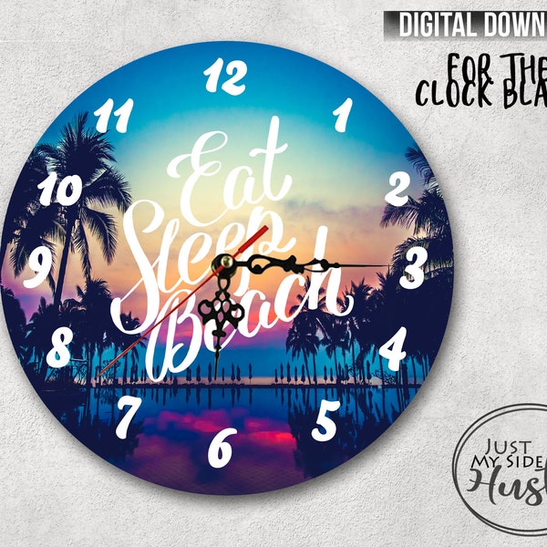 Palm Tree Beach Clock Sublimation Designs Png Template Instant Digital Download- Colorful Palm Silhouettes Sublimation Clock Design